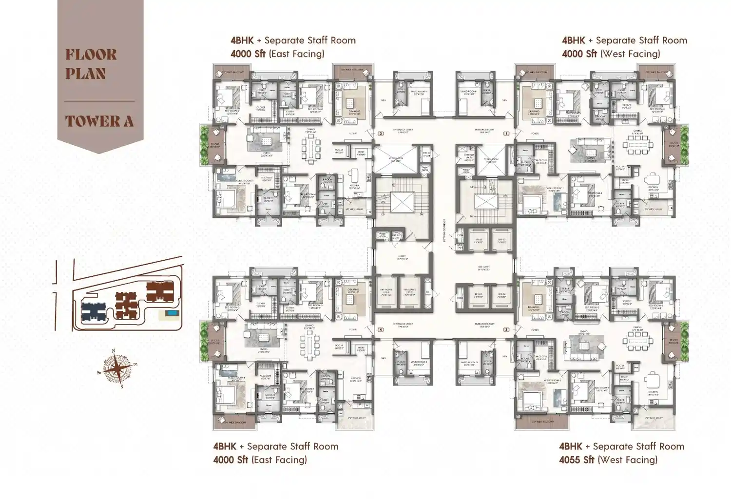 Sample floor plan for 3 BHK apartments at DRA Firstworld Poonamallee
